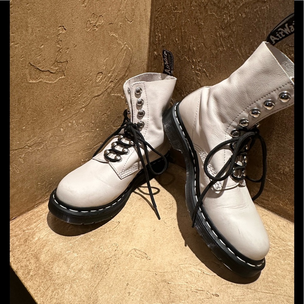 Dr Martens white leather combat boots